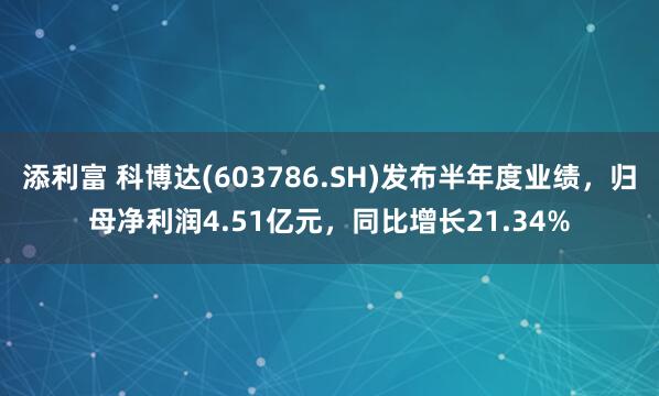 添利富 科博达(603786.SH)发布半年度业绩，归母净利润4.51亿元，同比增长21.34%