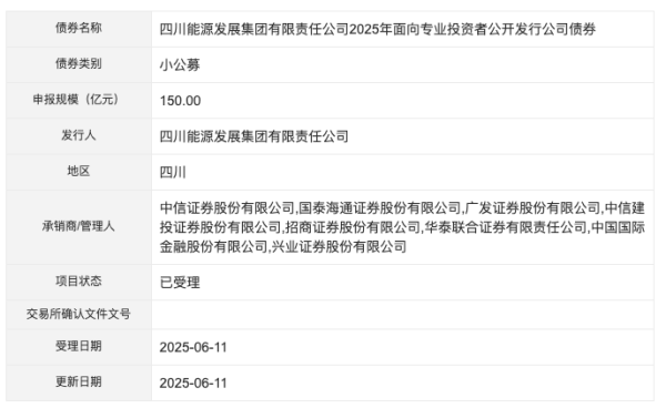 创富配资 四川能源发展集团150亿元小公募债项目获深交所受理